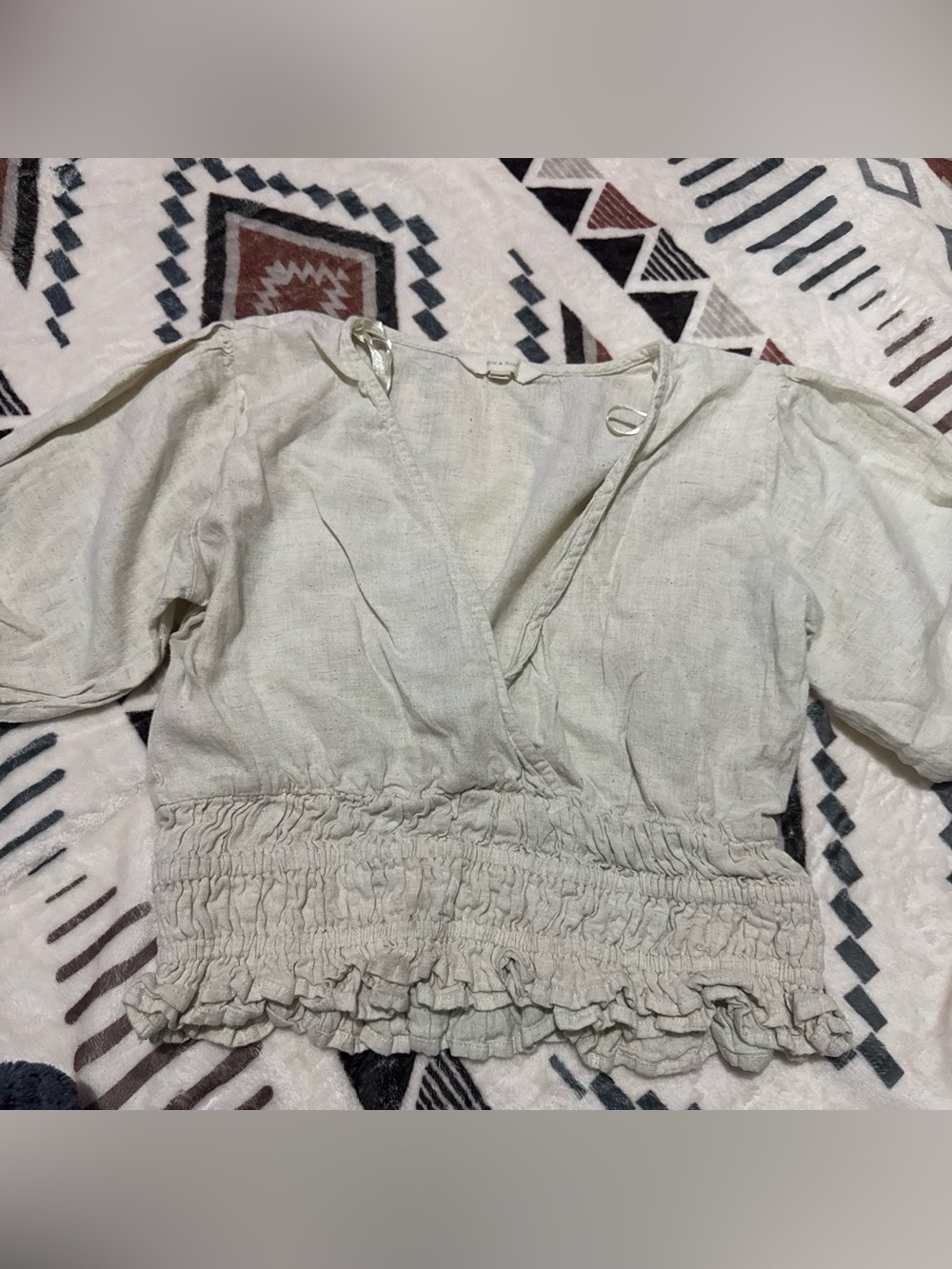 Women's Light Cream Smocked Waist Wrap Top